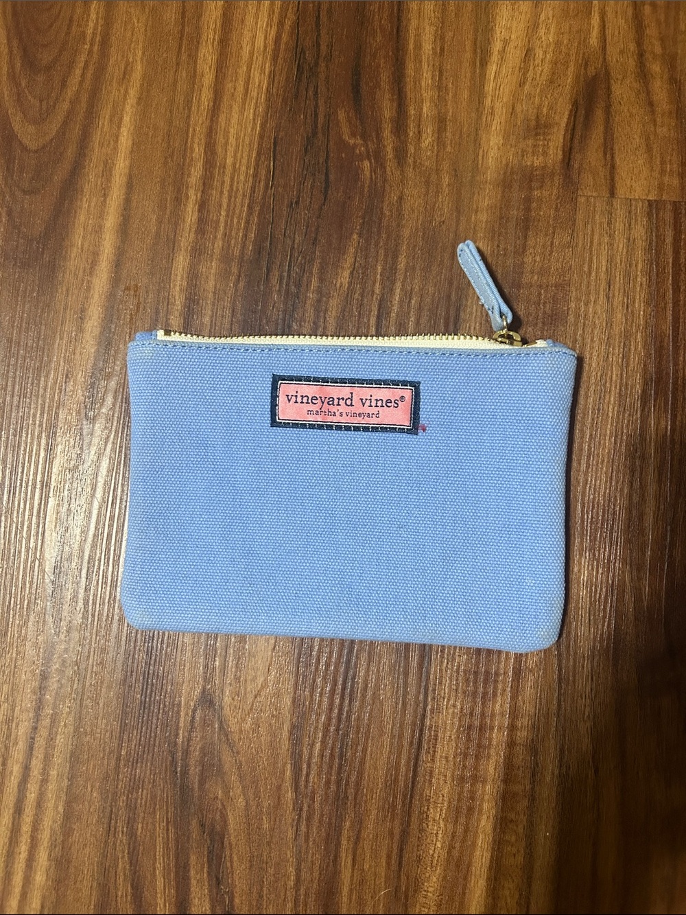Vineyard Vines Powder Blue Canvas Zip Pouch with Pink Logo